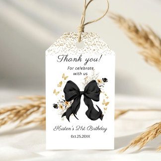 Elegante Zwarte Strik Wilde Bloemen Dank je wel Cadeaulabel