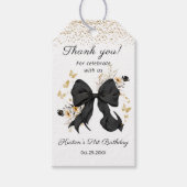 Elegante Zwarte Strik Wilde Bloemen Dank je wel Cadeaulabel (Voorkant)