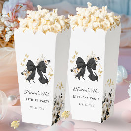 Elegante Zwarte Strik Wilde Bloemen Popcorn Favor  Bedankdoosjes