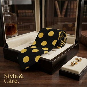 Elegante zwarte stropdas met gouden stippenpatroon