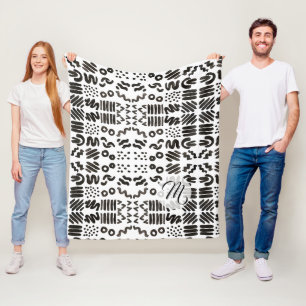 Elegante Zwarte Symbolen Patroon Monogram Kamer Fleece Deken