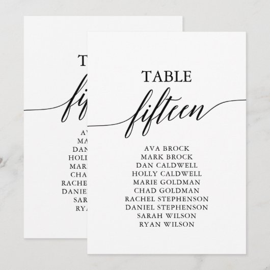 Elegante Zwarte Tafel Nummer 15 Stoelenplattegrond Kaart (Voorkant / Achterkant)