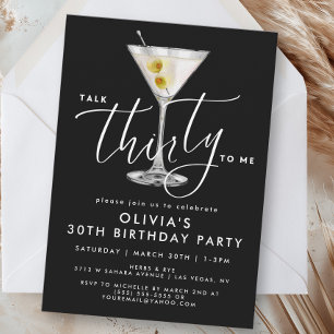 Elegante Zwarte "Talk Thirty to Me" Martini 30e ve Kaart