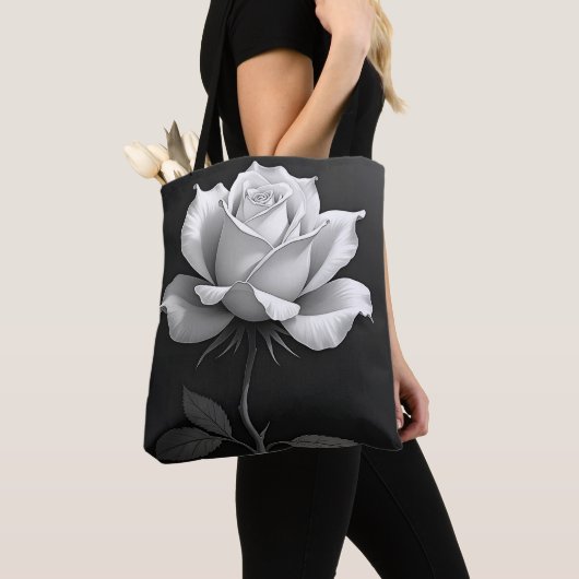 Elegante zwarte tas met witte roos (Dichtbij)