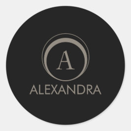 Elegante Zwarte Taupe Monogramnaam Ronde Sticker
