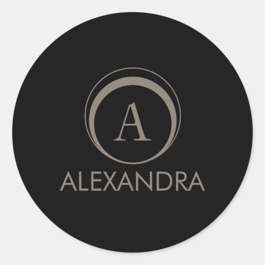 Elegante Zwarte Taupe Monogramnaam Ronde Sticker (Voorkant)