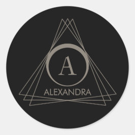Elegante Zwarte Taupe Monogramnaam Ronde Sticker