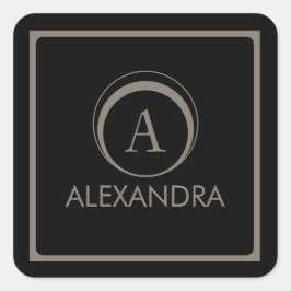 Elegante Zwarte Taupe Monogramnaam Vierkante Sticker