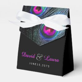 Elegante Zwarte Teal en Heet Roze Pauw Huwelijk Bedankdoosjes