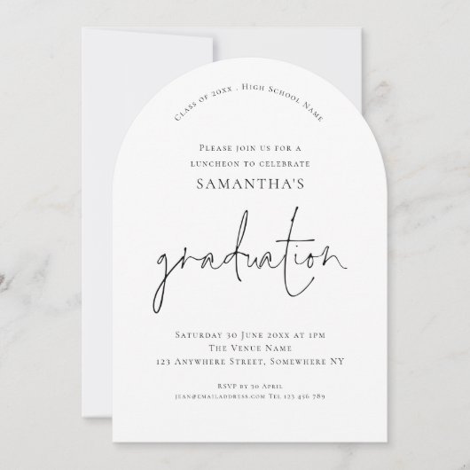 Elegante Zwarte Tekst Afstudeerder Luncheon Afstud Kaart (Voorkant)