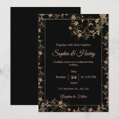 Elegante zwarte thee en roze bloemenbruiloft kaart (Voorkant / Achterkant)
