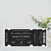 Elegante zwarte ticket trouwuitnodiging kaart (Staand voorkant)