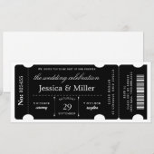 Elegante zwarte ticket trouwuitnodiging kaart (Voorkant / Achterkant)