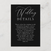 Elegante zwarte tijdloze moderne bruiloft details informatiekaartje (Voorkant)