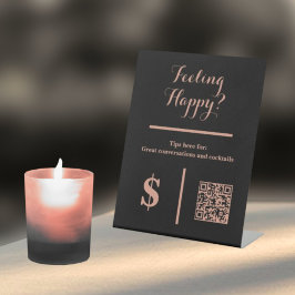 Elegante Zwarte Tip Uw Barman QR Code Reclamebord Met Voetstuk