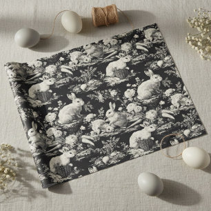 Elegante Zwarte Toile Konijn Pasen  Cadeaupapier