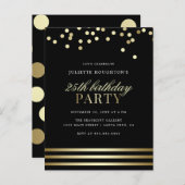 Elegante zwarte trendy Confetti Glossy Verjaardag Uitnodiging Briefkaart (Voorkant / Achterkant)