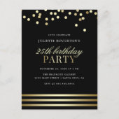 Elegante zwarte trendy Confetti Glossy Verjaardag Uitnodiging Briefkaart (Voorkant)