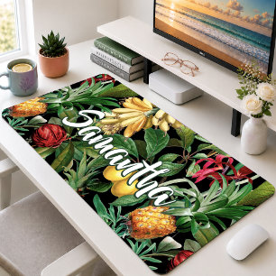 Elegante Zwarte Tropische Bladeren Vruchten Botani Bureaumat