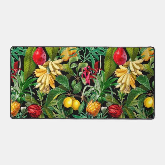 Elegante zwarte tropische bladeren vruchten patroo bureaumat (Voorkant)