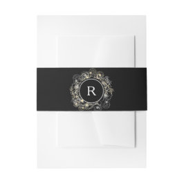 Elegante zwarte trouwdag met monogram uitnodigingen wikkel