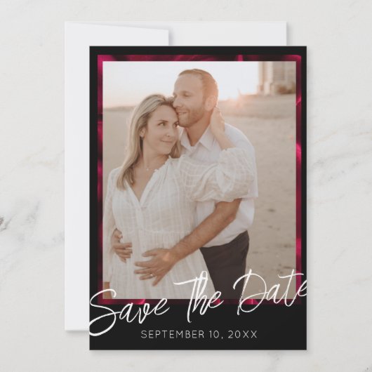 Elegante zwarte trouwfoto Save the Date Kaart (Voorkant)
