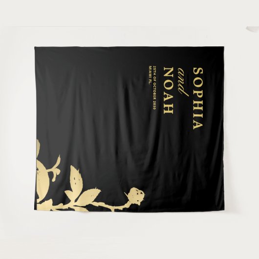  elegante zwarte trouwfotocabine achtergrond wandkleed (Voorkant (horizontaal))