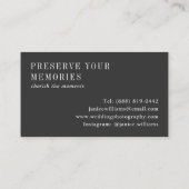 Elegante zwarte trouwfotografie modern minimaal visitekaartje (Achterkant)