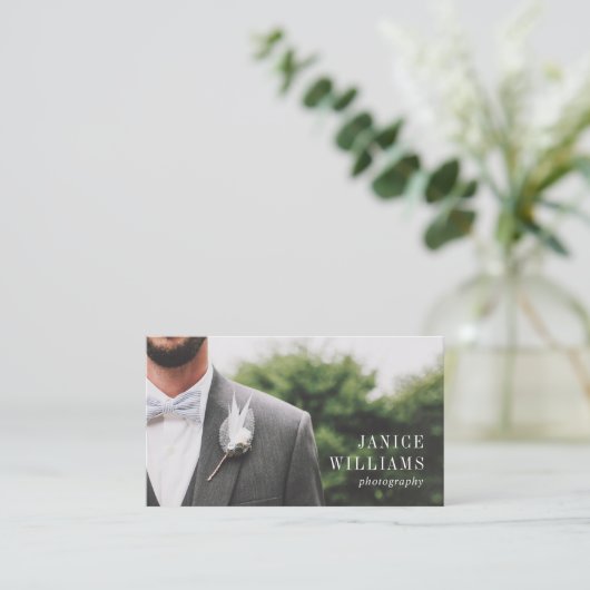 Elegante zwarte trouwfotografie modern minimaal visitekaartje (Staand voorkant)