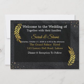 Elegante zwarte trouwkaart met gouden glitters kaart