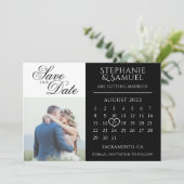 Elegante zwarte trouwkalender foto save the date (Staand voorkant)