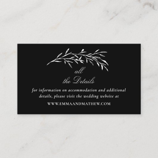 Elegante Zwarte Trouwwebsite Details Informatiekaartje (Voorkant)