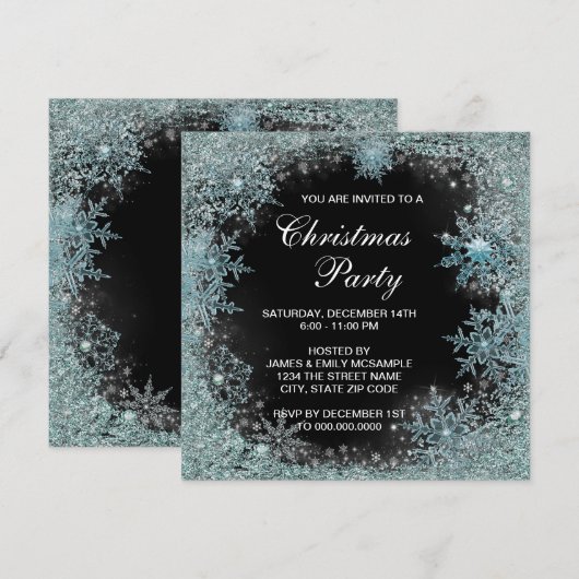 Elegante Zwarte Turquoise Sneeuwvlok Kerstfeest Pa Kaart (Voorkant / Achterkant)