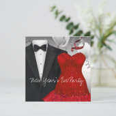 Elegante zwarte Tuxedo rode jurk partij Kaart (Staand voorkant)