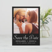 Elegante Zwarte Twee Foto Trouwen Save the Date (Staand voorkant)