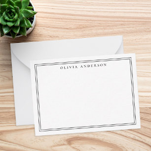 Elegante zwarte twee grens minimalistische monogra notitiekaartje