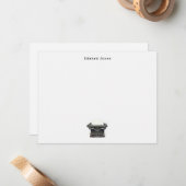 Elegante zwarte  typemachine plat notitiekaartje (Voorkant / Achterkant in situ)