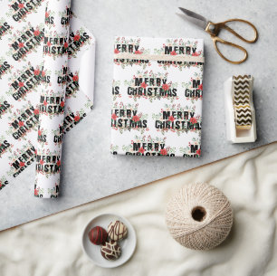Elegante zwarte typografie Vrolijk kerstfeest Cadeaupapier