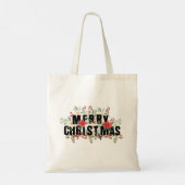 Elegante zwarte typografie Vrolijk kerstfeest Tote Bag (Achterkant)