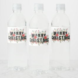 Elegante zwarte typografie Vrolijk kerstfeest Waterfles Etiket