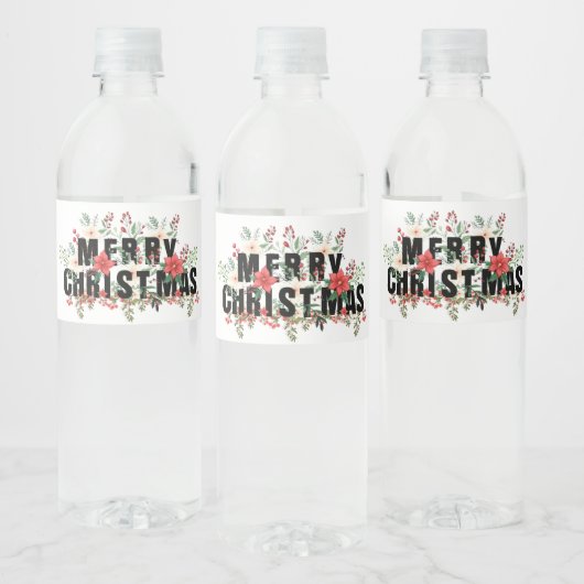 Elegante zwarte typografie Vrolijk kerstfeest Waterfles Etiket (Flessen)