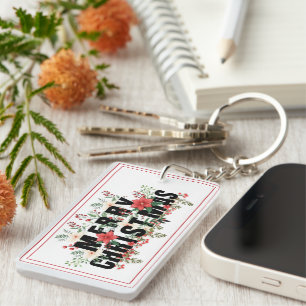 Elegante zwarte typografie Vrolijk Kerstmis Diep E Sleutelhanger