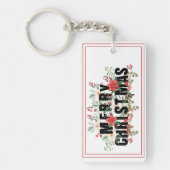 Elegante zwarte typografie Vrolijk Kerstmis Diep E Sleutelhanger (Voorkant)