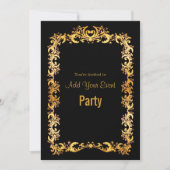 Elegante zwarte uitnodiging met gouden lijst (Voorkant)