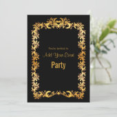 Elegante zwarte uitnodiging met gouden lijst (Staand voorkant)
