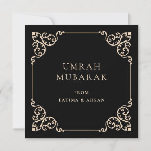Elegante Zwarte Umrah Mubarak wenskaart met script Feestdagenkaart