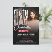 Elegante Zwarte Verjaardagsfeestflyer met Foto Kaart (Staand voorkant)