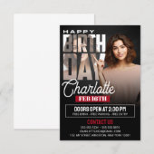 Elegante Zwarte Verjaardagsfeestflyer met Foto Kaart (Voorkant / Achterkant)