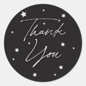 Elegante zwarte verstrooide sterren dank u ronde sticker (Voorkant)