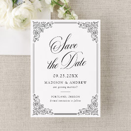 Elegante Zwarte Vintage Sierlijke Lijst Bruiloft Save The Date